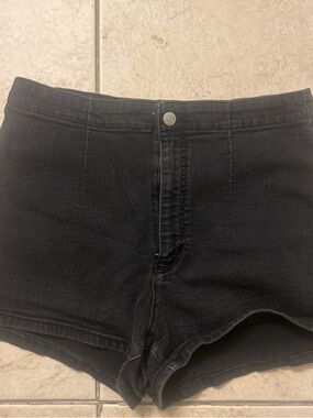 High Rise Black Denim Shorts